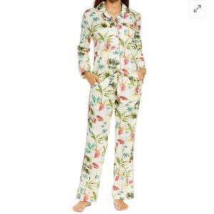 The Lazy Poet XS Cream, Green Botanical Print Long Sleeve Top & Pants Pajama Set